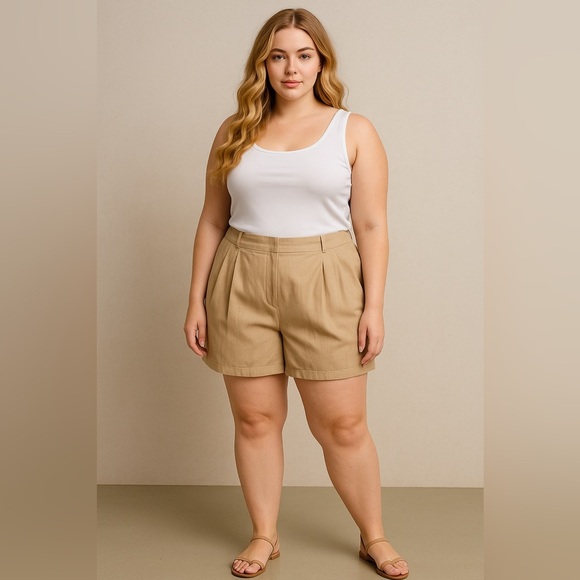 ASOS DESIGN Plus Size Pleated High-Waist Shorts | NWT | Size 18 - Picture 1 of 8